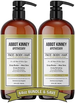 ABBOT KINNEY APOTHECARY Men's 3-in-1 Wash, Moisturizing Shampoo, Conditioner, and Body Wash for Men, Suitable for All Skin and Hair Types, 32oz (Energizing Citrus) – 2 Pack