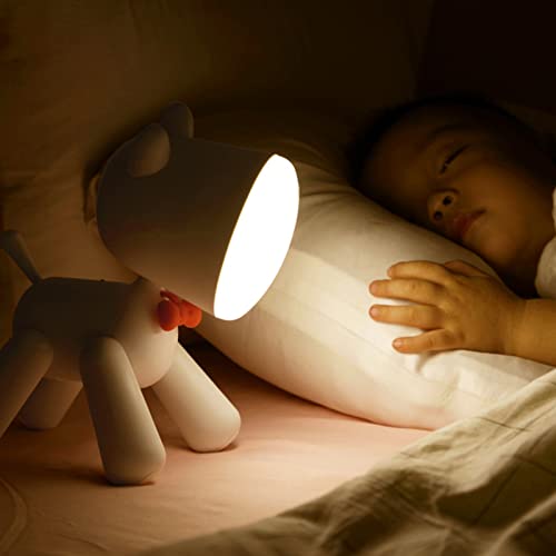 Lampe de table rechargeable USB pour chevet : chien blanc 1200mAh