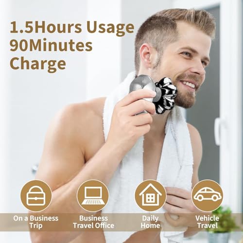 Image of Detachable Head Shavers, SHPAVVER 5 in 1 Electric Razor IPX7 Waterproof for Bald Men, Wet Dry LED Display Rechargeable 7D Rotary Shaver Grooming Kit with Type C Charge A，Bright Silver