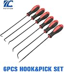 ROTATION Extra Long Precision Hook and Pick Set, 6-Piece Set, Chrome Vanadium Steel Shaft, for Remove Hoses and Gaskets, Auto and Electronics Maintenance Tools