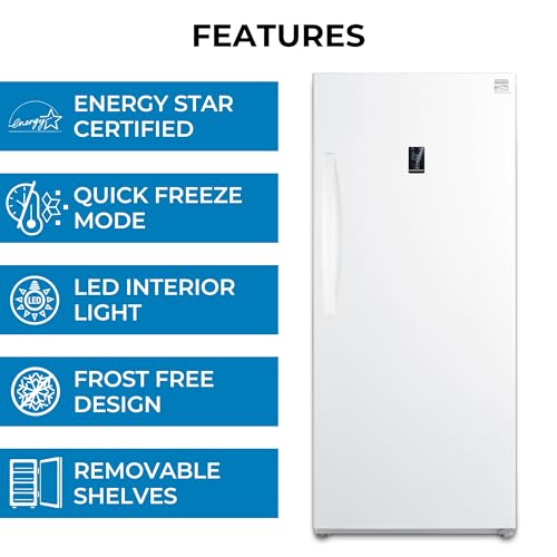 Image of Kenmore 14.0 Cubic Feet Capacity Upright freezer - Convertible Refrigerator /Freezer, 4 Shelves, Garage Ready, Meat Storage, Auto Defrost, Congelador For Home, Apartment, Basement, Dorm, White