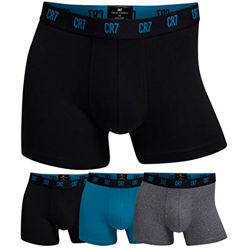 CR7 Cristiano Ronaldo - Basic - Boxers pour Hommes - Lot de 3 - Bleu/Mélange/Noir - Taille M (CR7-8100-4900-650-M)