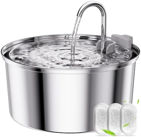 TOMXCUTE 3.2L Edelstahl-Katzenbrunnen für Katzen und kleine Hunde | Mit Wasserfall-Auslauf, spülmaschinenfestem Behälter und Filtersystem mit 1 Schwammfilter und 3 Kohlefiltern