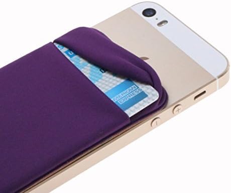 Case Art Plus Credit Card Secure Holder Stick on Wallet [ Lid ] Discreet ID Holder Lycra Spandex Card Sleeves for Smartphones, iPhone 6, Samsung Galaxy Cell Phone Wallet Case 3M Adhesive (Purple)