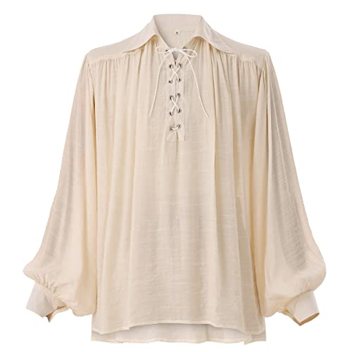 GRACEART Chemise surdimensionnée médiévale du poète pirate de la Renaissance, tenue décontractée pour homme ou femme, beige, S
