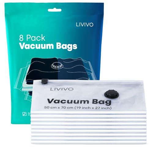 LIVIVO 12 Pack Vacuum Storage Bags - Medium Vacuum Bags for Travel Storage - Vacuum Pack Bags for Clothes, Storage, Travel, Bedding, Duvets, Pillows – Airtight, Waterproof Compression Pouches (Black)