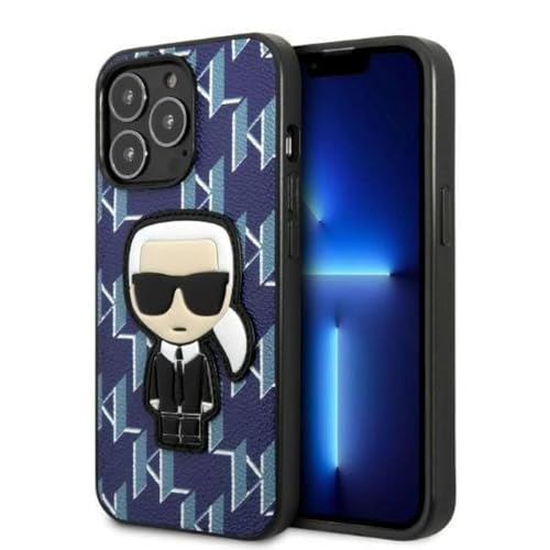 Karl Lagerfeld KLHCP13LPMNIKBL Coque pour iPhone 13 Pro / 13 6,1" Coque rigide bleue avec monogramme patch iconique