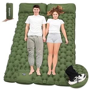 KingCamp Sleeping Pads for Camping, Self Inflating Camping Mattress with Built-in Foot Pump, Connectable Durable Inflatable Sleeping Mat with Pillow, Compact Camping Air Mattress for Camping Hiking