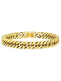 FaithHeart Pulsera Dorada Acero Inoxidable 316L Hombre Cadena Gruesa 8mm de Eslabones Cubados Fuertes Pulsrea Oro 18K Mano 19cm