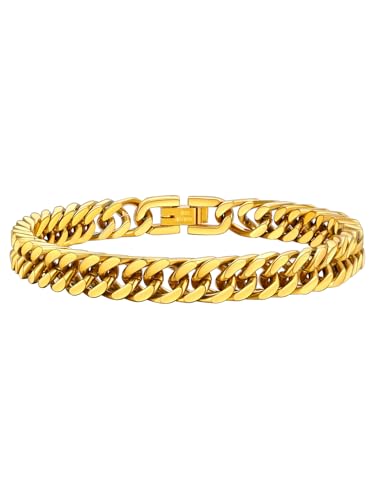 FaithHeart Chaîne Bracelet Cubaine Homme Plaqué Or - Gourmette Dorée 19 cm à Maillon de 8mm Hip...