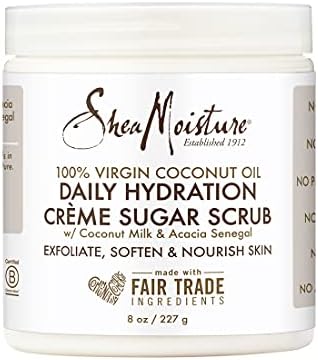SheaMoisture Daily Hydration Crème Sugar Scrub Care for Dry Skin 100% Virgin Coconut Oil Acacia Senegal Exfoliating Scrub, Coffee, 8 Oz