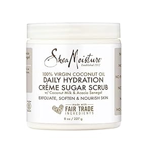 SheaMoisture Daily Hydration Crème Sugar Scrub Care for Dry Skin 100% Virgin Coconut Oil Acacia Senegal Exfoliating Scrub, Coffee, 8 Oz