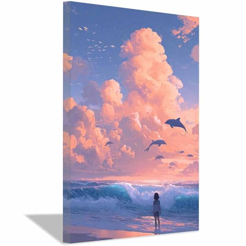Affiche de paysage naturel moderne CUDAOO avec cadre inclus et couleurs rose197