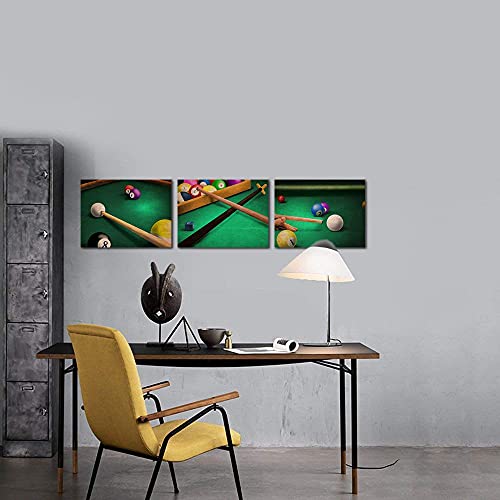 Homeoart Pool Room Decor Painting Billiard Wall Art Sports Theme Decor Picture Canvas Prints Gallery Wrapped 12"X16"X3 Panels #TOP1