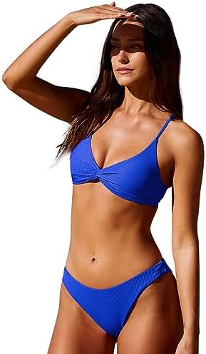 BERLOOK Women's Twist Backless Criss Cross Back Bathing Swimwear Cheeky Bikini Top