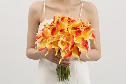 Image of SITUMEIZI 24 Pcs Orange Fake Flowers Artificial Calla Lily
