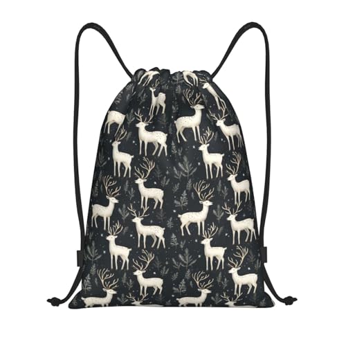 Drawstring Backpack - Deer Plant Print Sports Gym Sackpack String Bag For Women Men, Lightweight Draw String Back Bag For Workout Travel