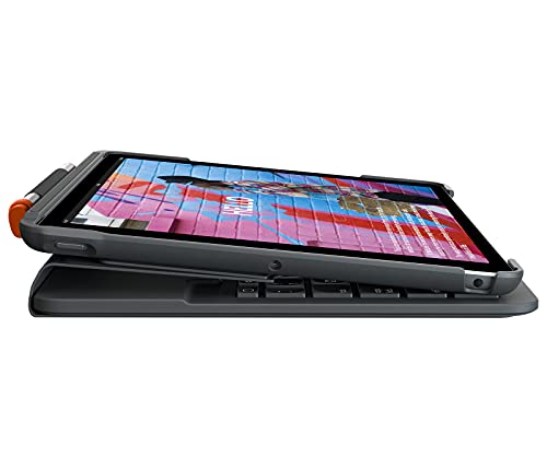 Logitech Slim Folio Tastatur und FoliohĂĽlle Bluetooth QWERTZ Schweiz Graphite fĂĽr Apple 10.2-inch iPad 7. Generation 8. LE Pencil holder