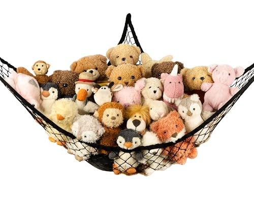 Stuffed Animal Storage Hammock Net Corner - Large Toy Hammock Net for Stuffed Animals Room Decor - Cute Stuff Animal Organizer Holder for Plush Plushie - Kids Baby Nursery Wall Bedroom Home Decor