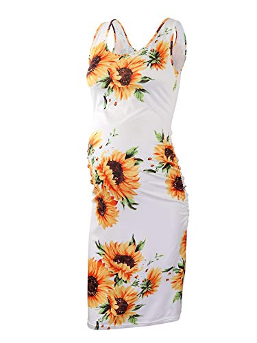 Liu & Qu Women s Maternity Sleeveless Tank Dresses Side Ruching Bodycon Dress for Daily Wearing or Baby Shower (Floral,L)