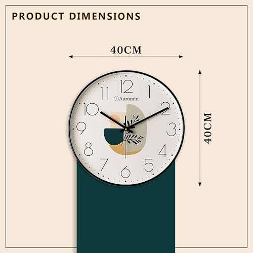 Image of Auromin Glass Wall Clock for Living Room Decor | Antique Stylish Fancy Decorative Large Wall Watch for Bedroom, Office, Kitchen, Dining Room, Hall & Home Decoration (Black Leaf, 40)