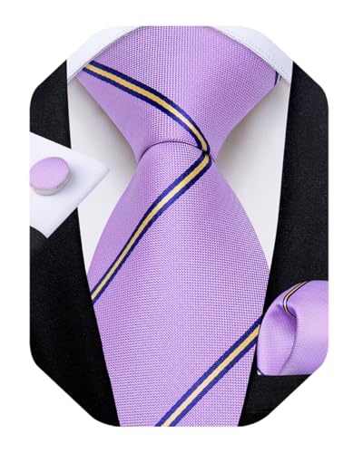 Image of DiBanGu Mens Tie Silk Plaid Striped Necktie and Pocket Square Cufflinks Tie Clip Set with Gift Box Formal Wedding Party
