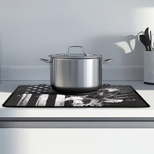 Image of Poceacles 4th of July Electric Stove Top Cover Induction Electric Stove Protector Non-slip Glass Cooktop Cover Stovetop Mat Multipurpose Flat Top Mat, Retro American Flag Eagle Black Gray