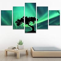 SIGNWIN 5 Panel Canvas Wall Art Modern Art Astronomy & Space Aurora Colorful Global Multicolor Photography for Home Decorations Ready to Hang - 60
