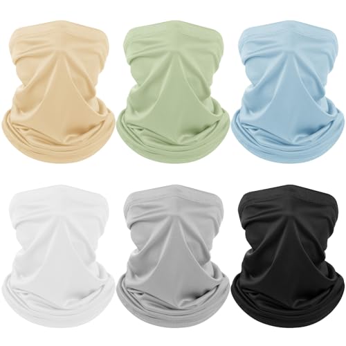 Geyoga 6 Pieces Summer UV Protection Cooling Neck Gaiter Face Clothing Neck Gaiter Mask Scarf Sunscreen Breathable Bandana(Light Color)