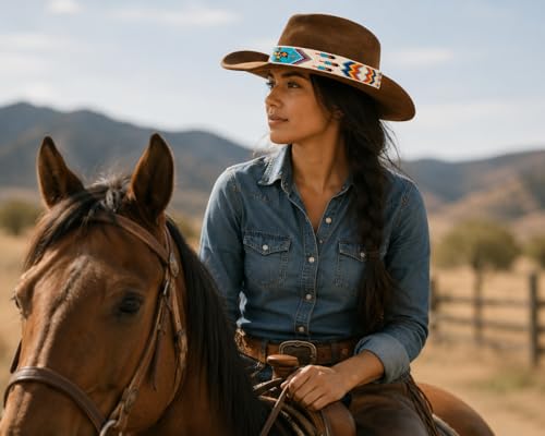 Image of Cowboy Western Beaded Hat Band Rodeo Style Handmade