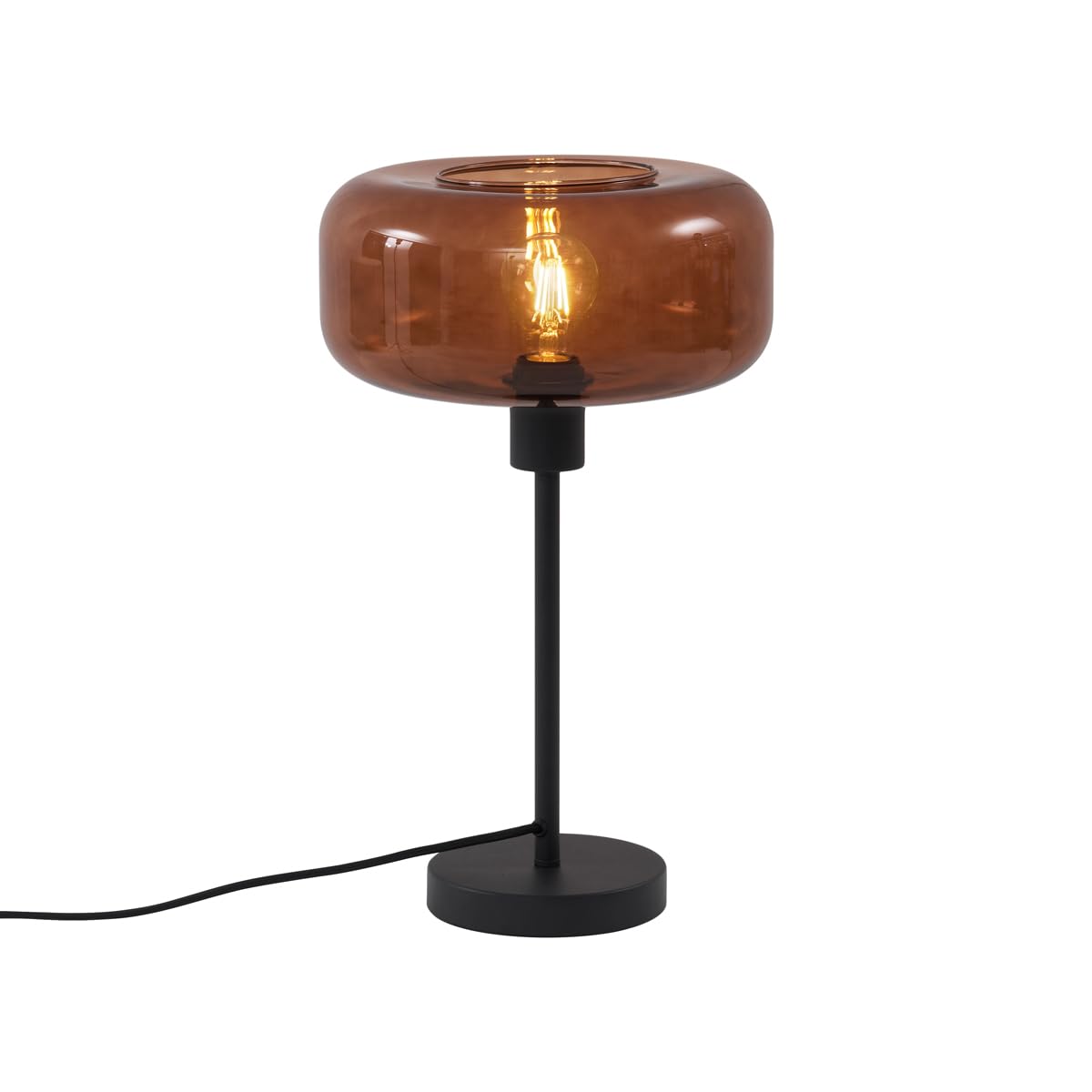 Qazqa Retro/​Vintage Lámpara de mesa retro negra con cristal bronce - Bizle/​Metálica Redonda Adecuado para LED Max. 1 x 15 Watt