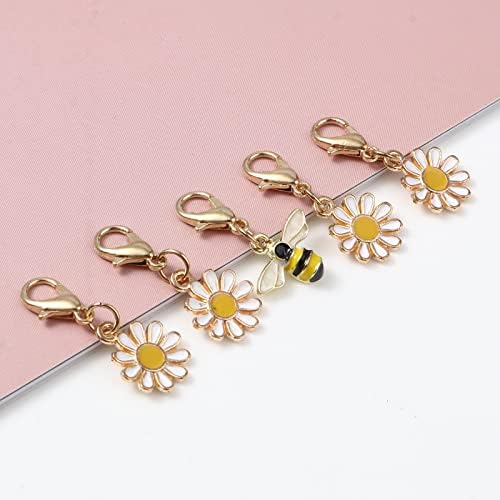 Dried Flower Stitch Markers - (Series 7 Bee Motif) Crochet Stitch Marker Charms Locking Stitch Markers Novelty Knitting Pendants DIY Handmade Gift for Who Love Knitting 12 Pcs Knitting Tools
