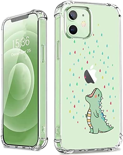 Compatible with iPhone 12 & 12 Pro Case, Dino Phone Case Clear Funny Cute Design Soft TPU Cartoons Pattern Aesthetic Girl Rainbow Animal 6.1" (Chubby Dinosaur)