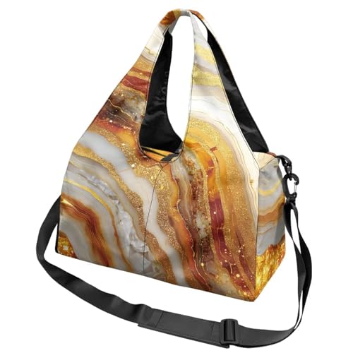 GLENLCWE Marble Gym Bag for Men Durable Gym Tote Bag with Shoe Compartments & Adjustable Strap Sports Bag Printed, Golden Sports Duffle Bags for Boys Practice Travel2
