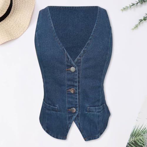 Chaleco sin mangas denim ligero que soluciona los problemas de ajuste 3