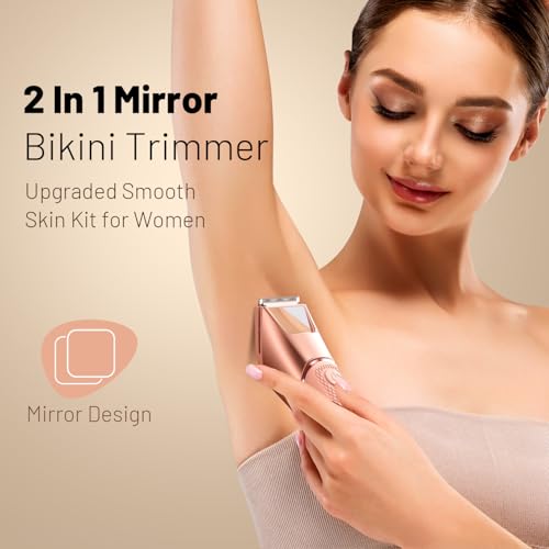 Rechargeable Bikini Trimmer for Women:Body Groomer with 𝐌𝐢𝐫𝐫𝐨𝐫 & 𝐋𝐄𝐃 𝐋𝐢𝐠𝐡𝐭 for Shower Travel - 𝐈𝐏𝐗𝟕 𝐖𝐚𝐭𝐞𝐫𝐩𝐫𝐨𝐨𝐟 Pubic Hair Razor, Ceramic Blades, Electric Shaver - Coral — view 3