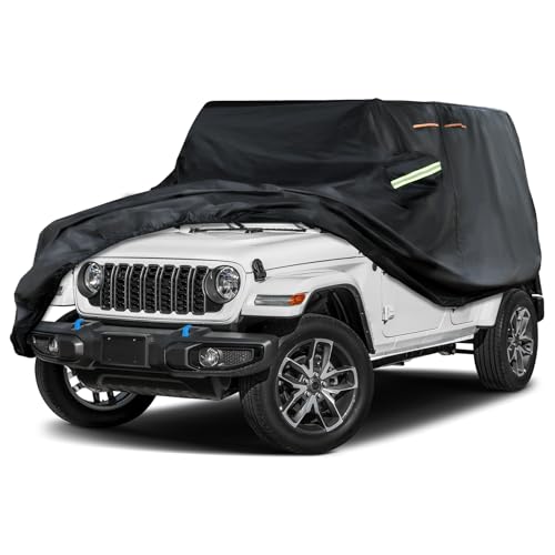Image of INSAUTO Custom Fit Car Cover for Jeep Wrangler 4 Door 2006-2026 JK JL, Waterproof All Weather Full Exterior Protection, Sun Rain Snow, with Driver Door Zipper