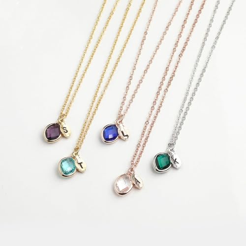 JINMA Personalized Birthstone Necklace, Custom 1-6 Leaf Letter Pendant Necklace for Women Wife Mom Girlfriend4