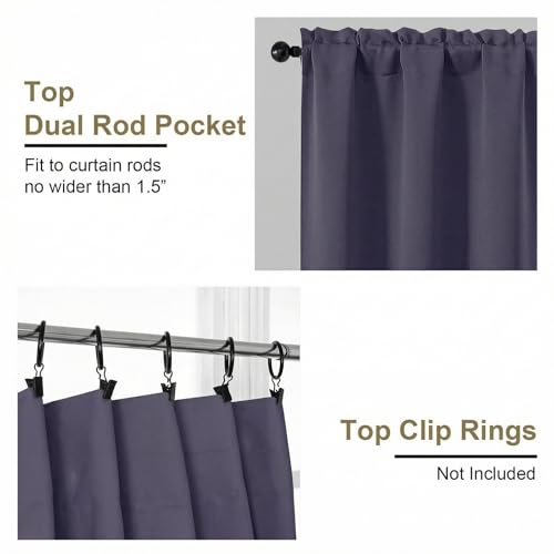 Image of Greyish Purple Blackout Curtains for Bedroom 84 Inch Length 2 Panels Set, Thermal Insulated Curtains for Living Room Nursery, Energy Saving Cortinas Blackout para Dormitorio, 2x40Wx84L