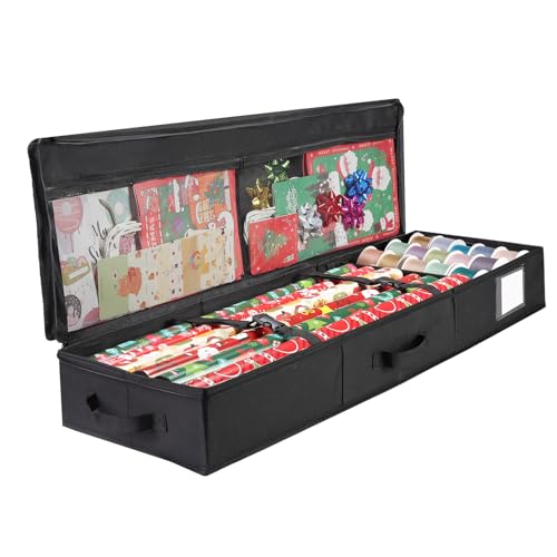 Bloomhüan Geschenkpapier Aufbewahrung - Aufbewahrungstasche für Geschenkpapier Organizer - Wasserdichtes 600D Oxford Gewebe mit Fächern für Rollen & Bänder - 102x30x12cm (Schwarz)