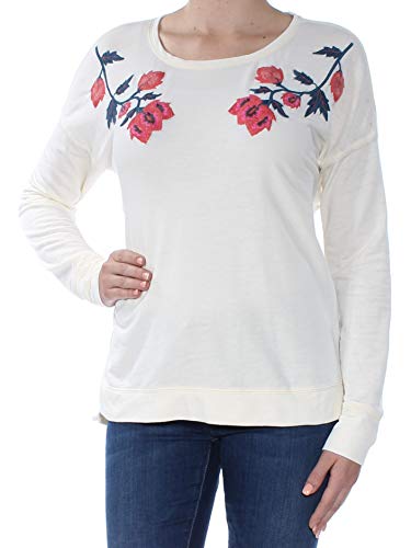 Lucky Brand Womens Casual Embroidered Sweatshirt Ivory XS