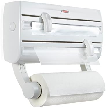 Leifheit Dispensador de rollos de cocina Parat F2 ComfortLine, soporte montado en la pared para film transparente y cortador, papel de aluminio y rollo de cocina, fácil instalación [L 10 x W 41 x H 19 cm] [Blanco]