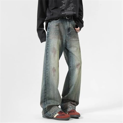 Men Denim Trousers Design Contrast Color Loose Wide Leg Jeans4