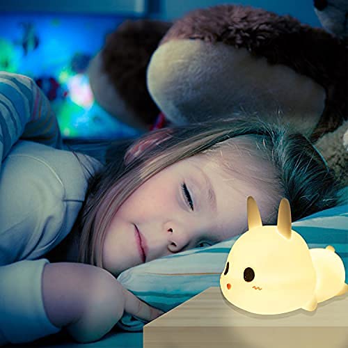 Uroczy króliczek lampka nocna dla dzieci, przenośna lampa ze zwierzętami do sypialni, zmieniające kolor światła z dotykowym sterowaniem, przenośna, bateria