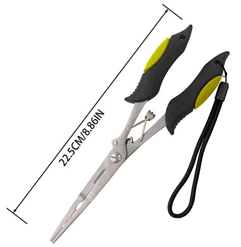 Long Nose Fishing Pliers Stainless Steel Fish Hook Pliers Hook Remover Split Ring Pliers With Lanyard For Freshwater Saltwater #TOP2