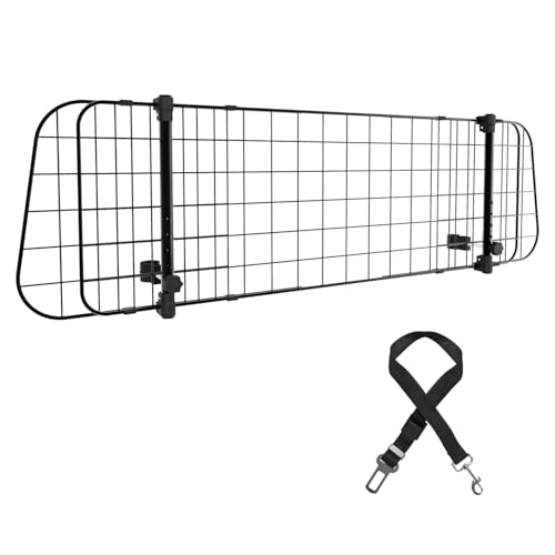 Izrielar Hundegitter Auto, Autoschutzgitter Trenngitter Universal, Autoschutzgitter Verstellbare Breite mit Sicherheitsgurt für Hunde, Maße 30 x 90-145 cm