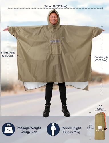 Image of ANYOO Hooded Rain Poncho for Adults Waterproof Lightweight Rain Coat for Men Women Reusable Rain Jacket for Emergency Outdoor