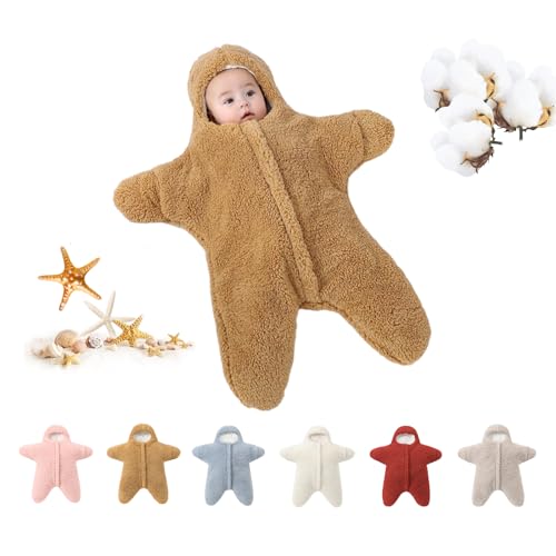 Image of HEVOY Baby Starfish Onesie, Thick Imitation Fleece Starfish Newborn Sleeping Bag, Infant Footie Jumpsuit Winter Warm Outfits