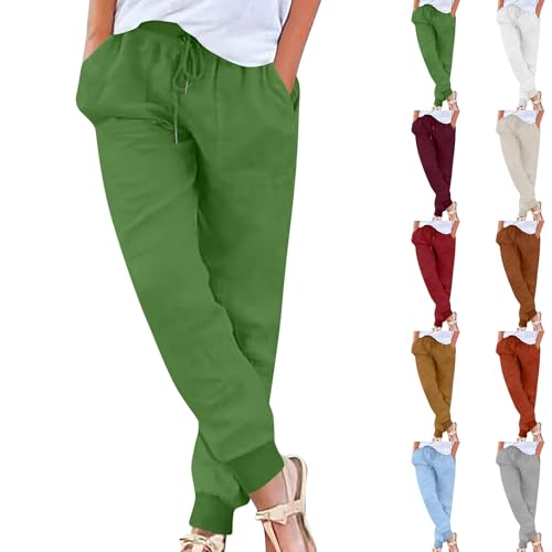 Cotton Linen Pants Women Drawstring High Waisted Tapered Joggers Pants Baggy Beach Travel Cinch Bottom Slacks Pockets4