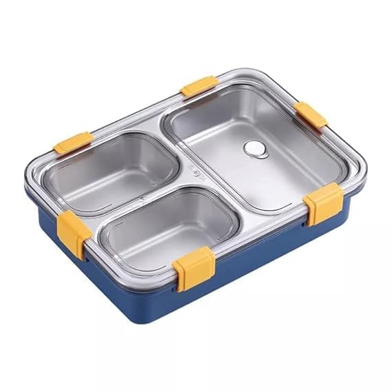 Image of SR 3 Compartment Stainless Steel Lunch Box, Leakage Proof Lunch Box for School Kids and Adults Pack of 1 (Multi Color)